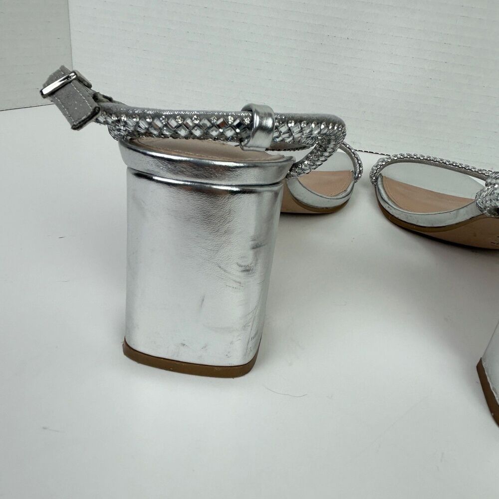 Steve Madden Hurrah Dress Sandals Silver Strappy Heels Crystal Embellishment 8 - Picture 10 of 12